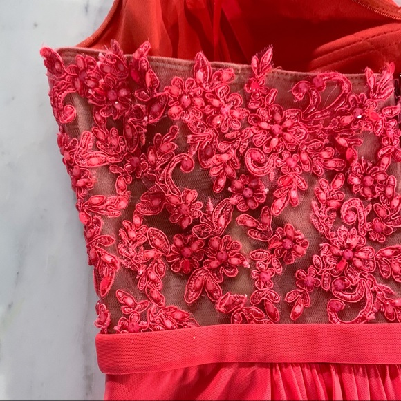 La Femme Coral Pink Evening Gown Prom Dress - Picture 13 of 16